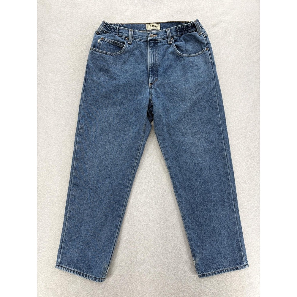 L.L. Bean Double L Comfort Waist Jeans Mens 34x29 Blue Flannel Lined Denim Fit